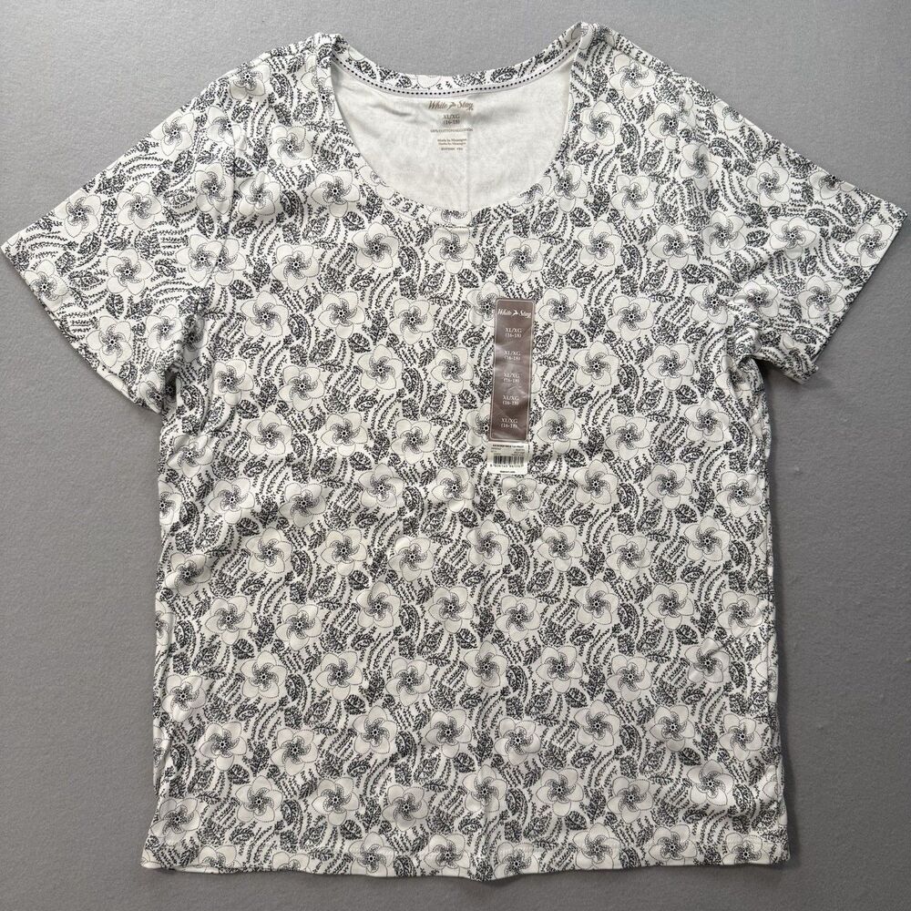 NWT White Stag Womens T Shirt XL Plus Size Casual Cotton Short Sleeve Floral Top
